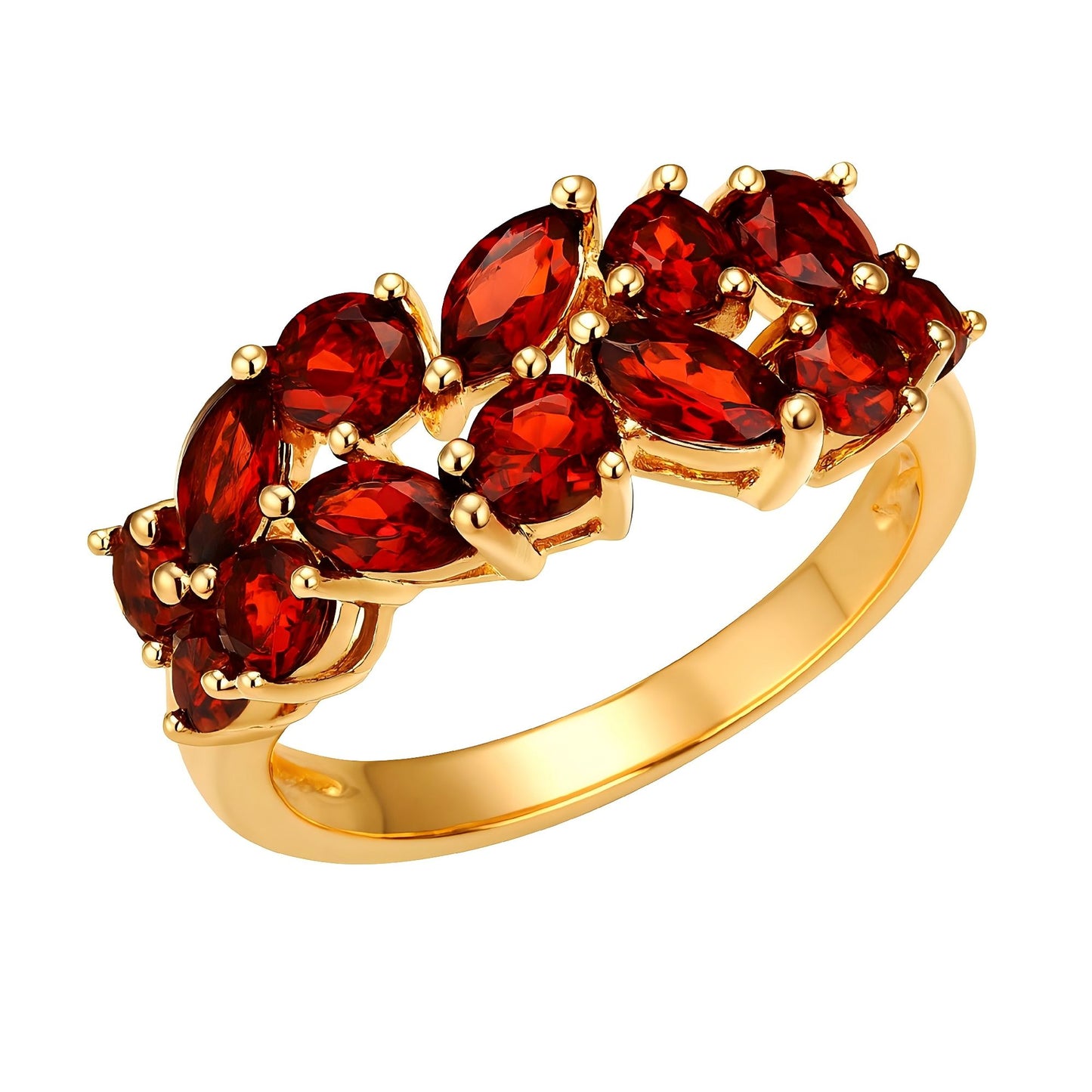 Crimson Bouquet: Natural Rhodolite Garnet Cluster Ring in Rose Gold Vermeil