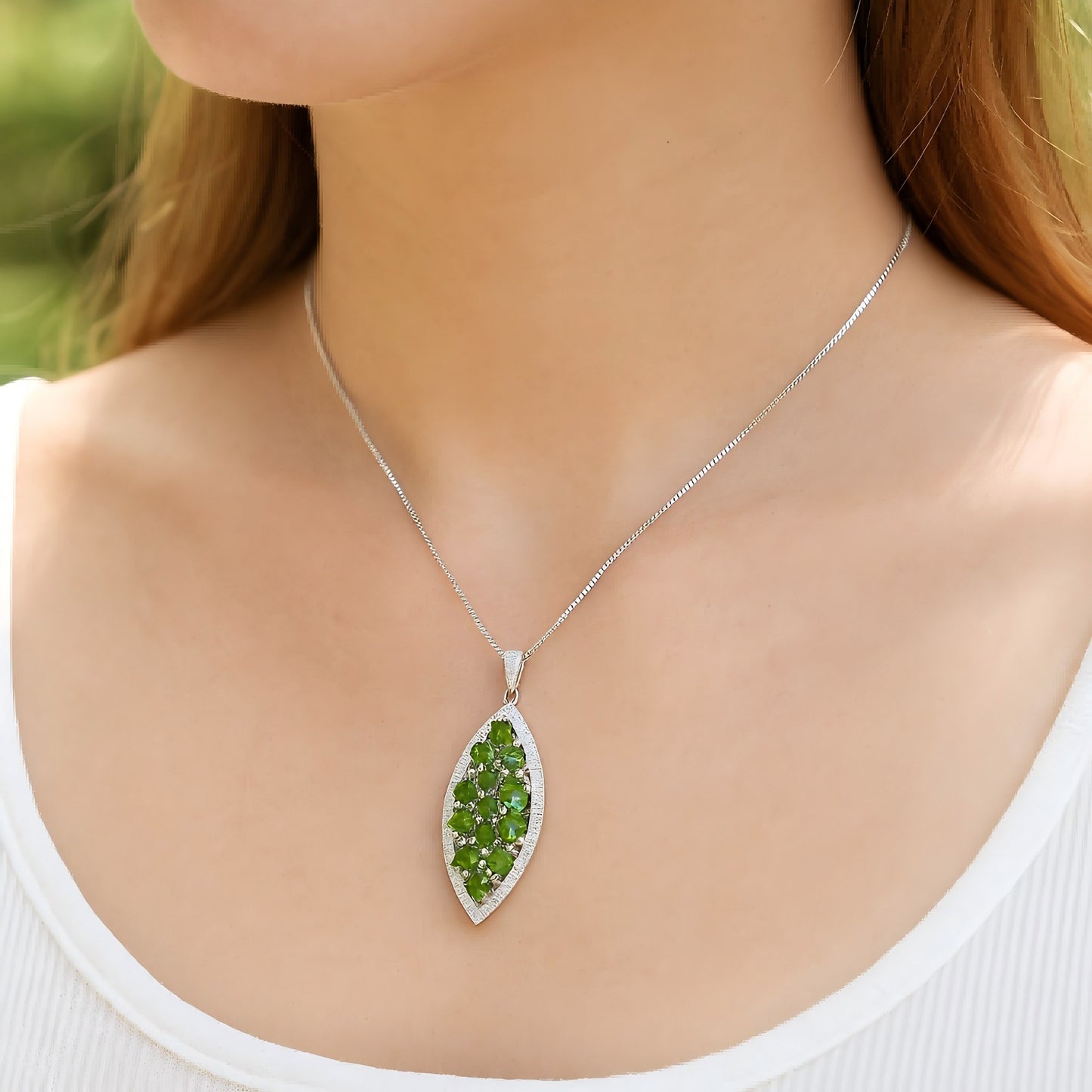 Leaflight – Natural Diopside Pendant Necklace in Leaf Silhouette