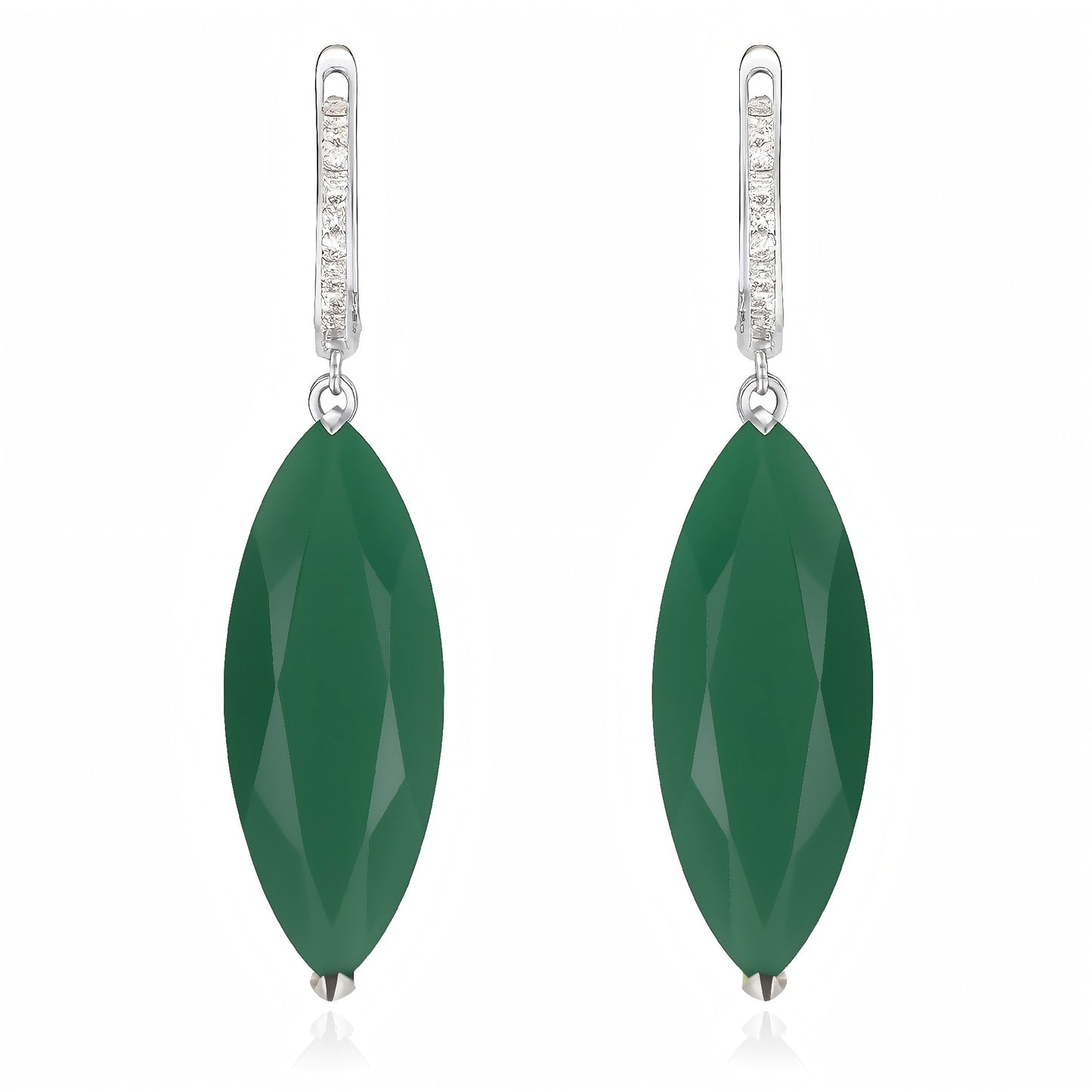 Emerald Grace: Green Agate Drop Earrings in 925 Sterling Silver