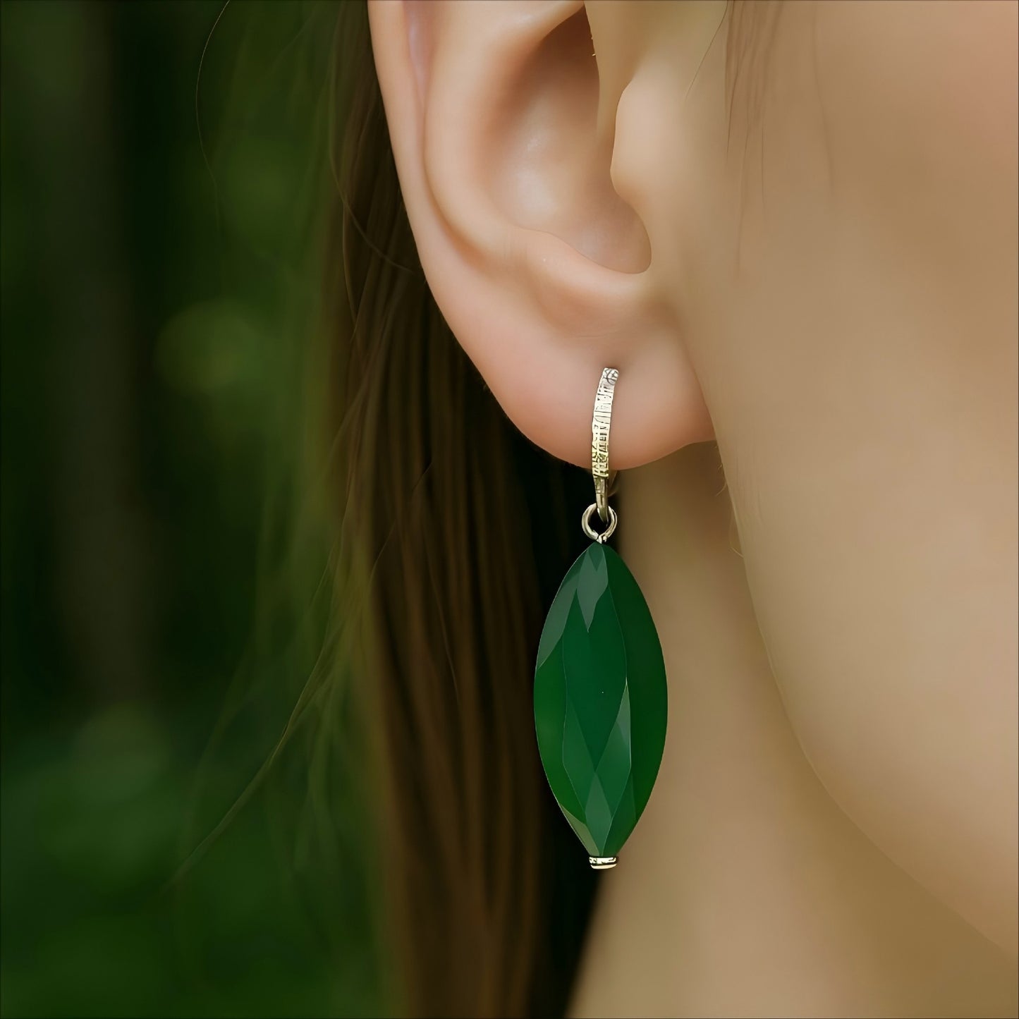 Emerald Grace: Green Agate Drop Earrings in 925 Sterling Silver
