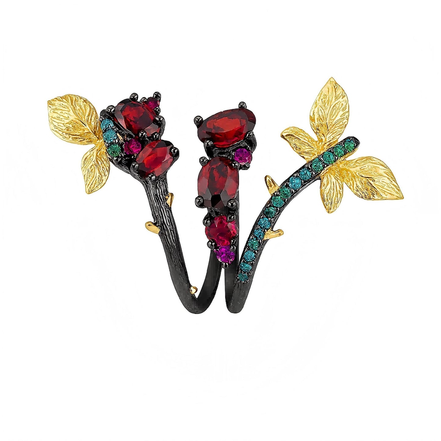 Crimson Secret – Natural Rhodolite Garnet Leaf Ring in 925 Sterling Silver