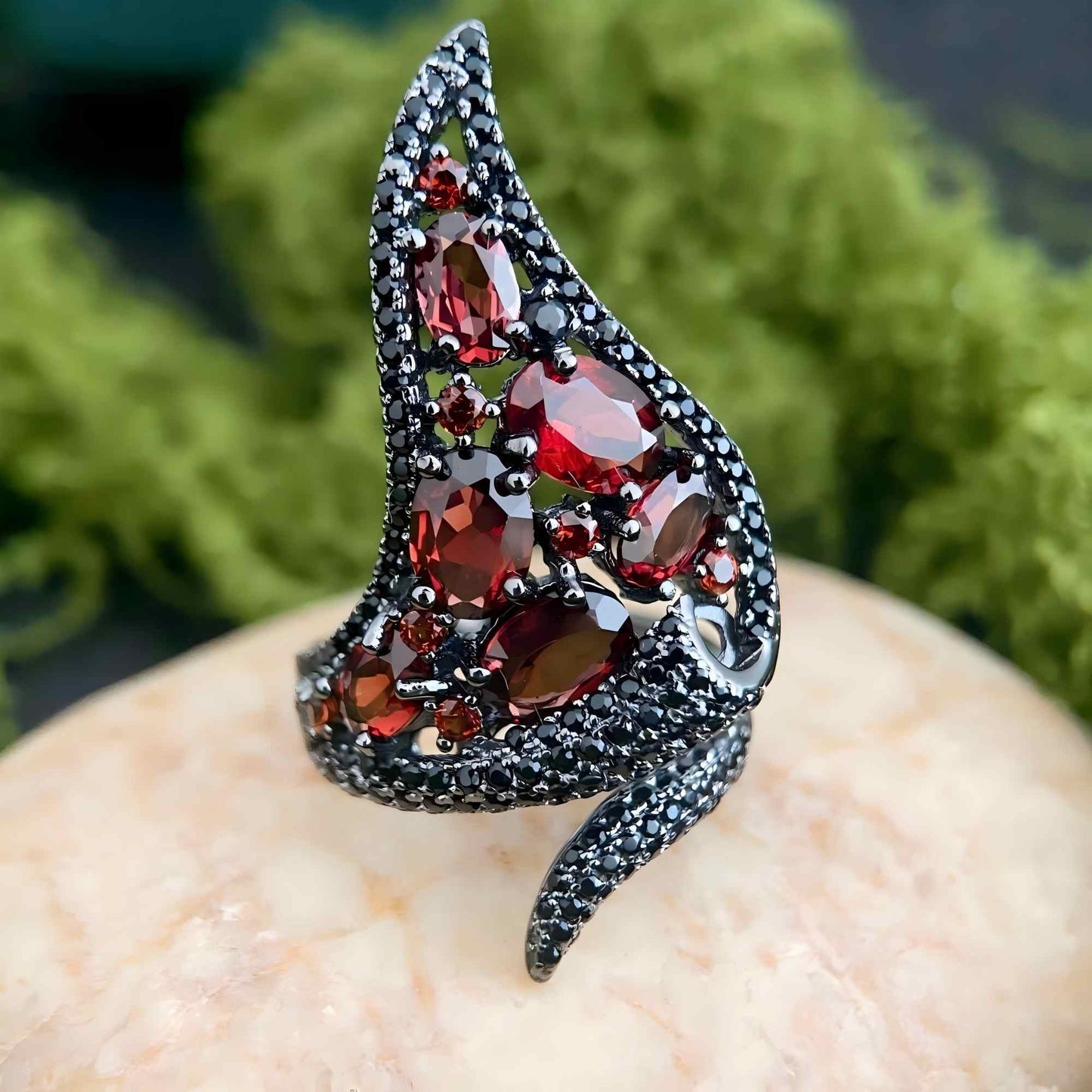 Crimson Calla – Garnet Lily-Inspired Statement Ring in 925 Sterling Silver