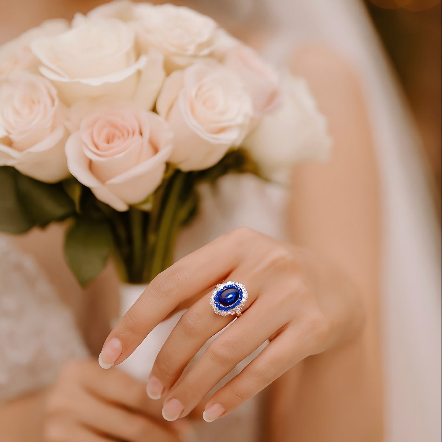 Midnight Royalty: Lab-Grown Blue Sapphire Ring with White CZ