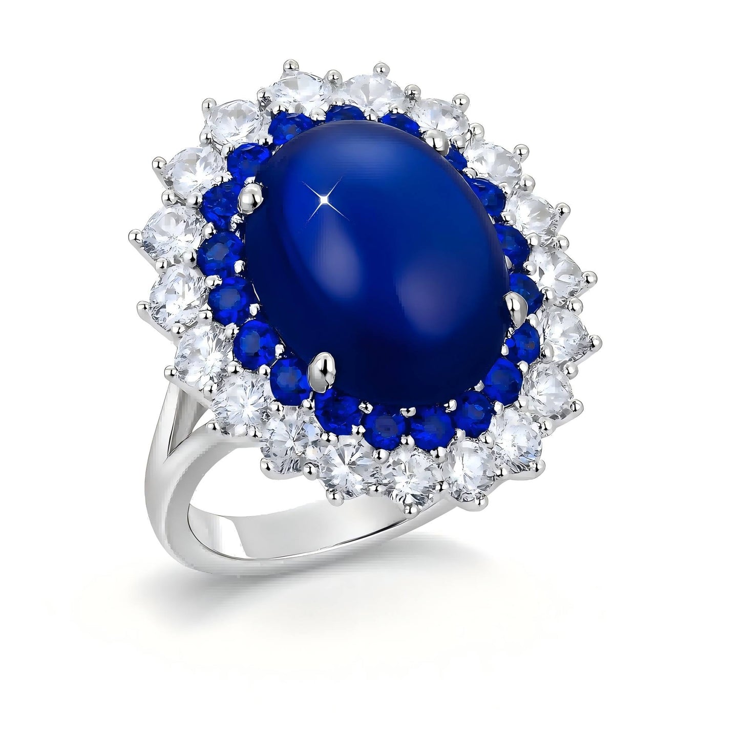 Midnight Royalty: Lab-Grown Blue Sapphire Ring with White CZ