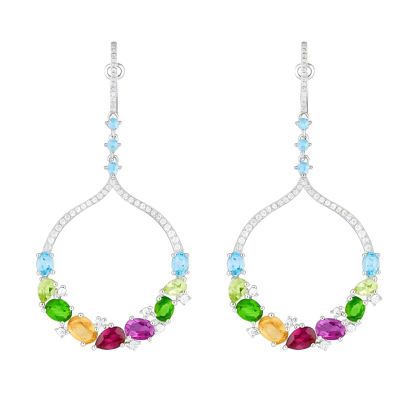 Aurora Bloom – Rainbow Gemstone Chandelier Earrings in 925 Sterling Silver - Sound of Flowers