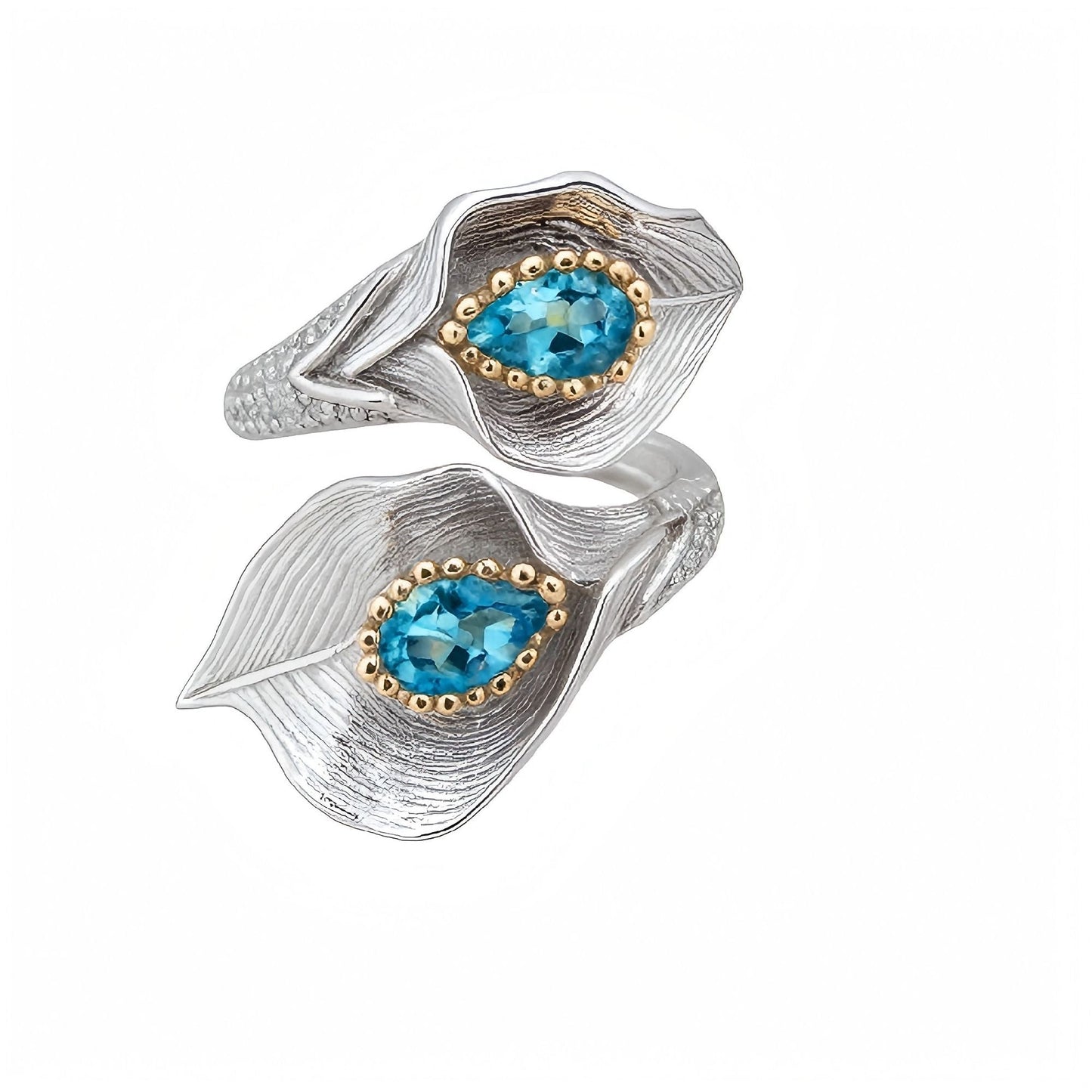 Crimson Bloom – Swiss Blue Topaz Ring in 925 Sterling Sliver - Sound of Flowers