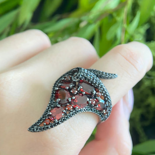 Crimson Calla – Garnet Lily - Inspired Statement Ring in 925 Sterling Silver - Sound of Flowers