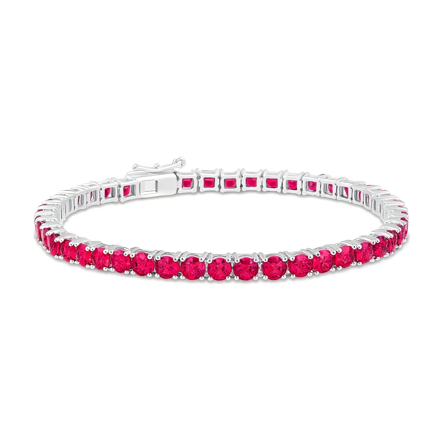 Crimson Flow – Lab - Grown Ruby Tennis Bracelet in 925 Sterling Silver - Sound of Flowers