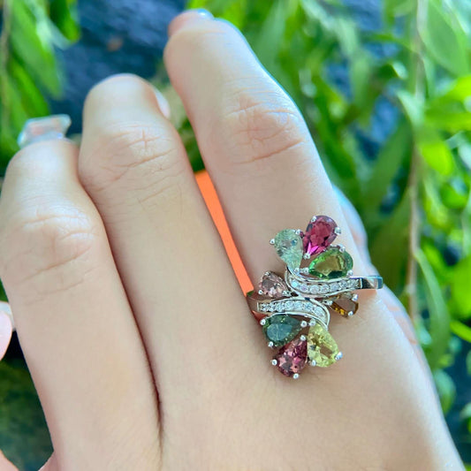 Dancing Petals: Pear - Tourmaline Flower Ring