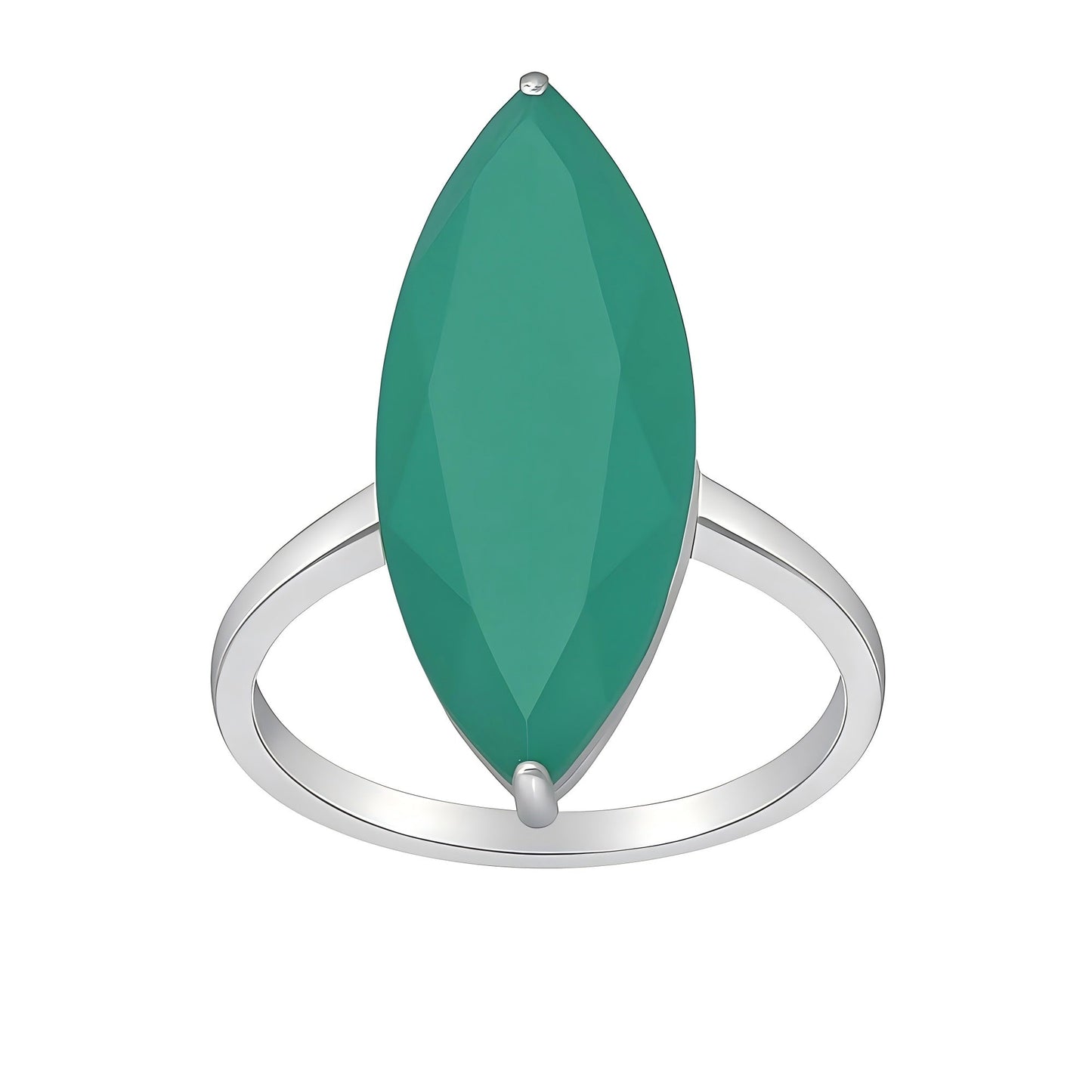 Emerald Grace: Green Agate Statement Ring in 925 Sterling Silver - Sound of Flowers