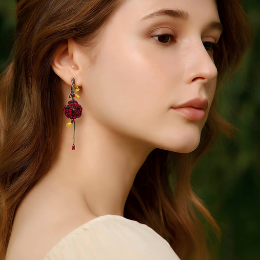 Enchanted Natural Garnet Rose Drop Earrings