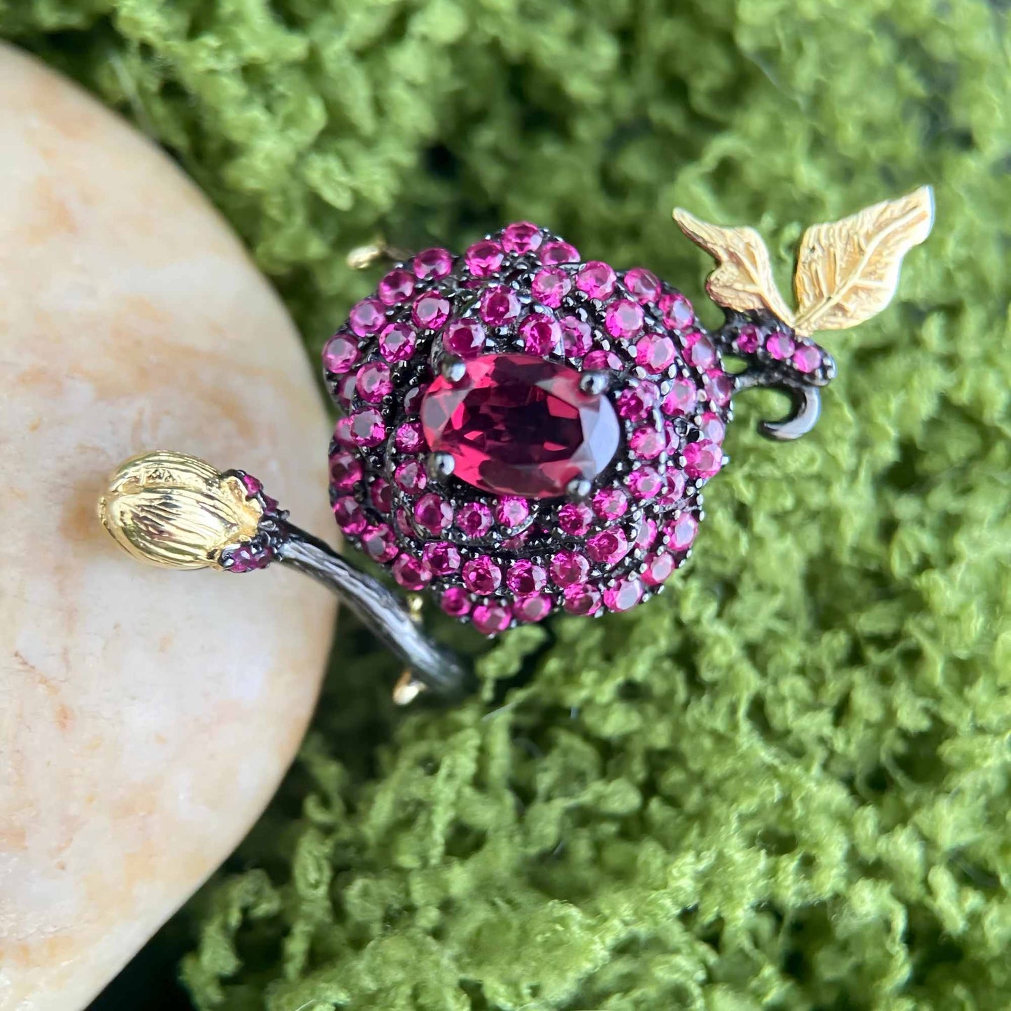 Enchanted Rose Ring – Garnet Red Bloom with Golden Accents in 925 Silver - Sound of Flowers