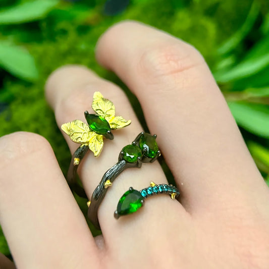 Forest Chant – Diopside Leaf Ring