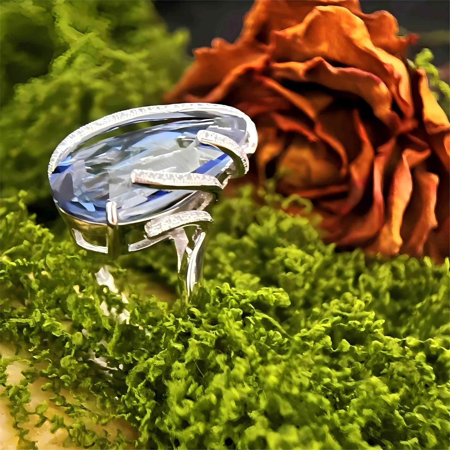 Frozen Wave – Blue Crystal Statement Ring in 925 Sterling Silver - Sound of Flowers