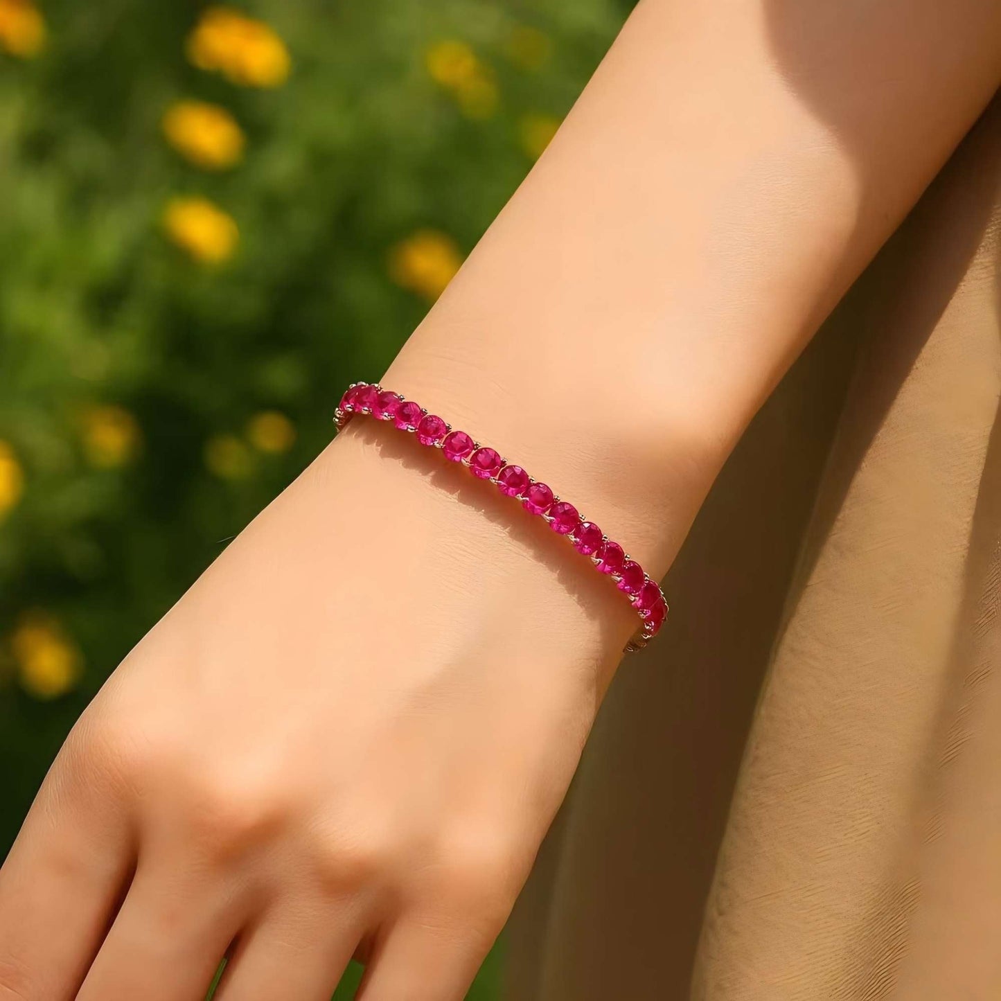 Heartline – Minimalist Ruby Chain Bracelet in Sterling Silver - Sound of Flowers