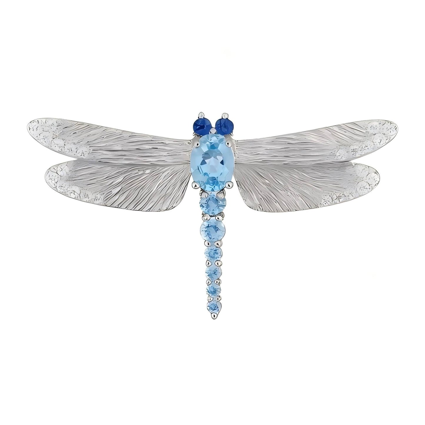 Sky Whisper: Natural London Blue Topaz Dragonfly Brooch in 925 Sterling Silver - Sound of Flowers