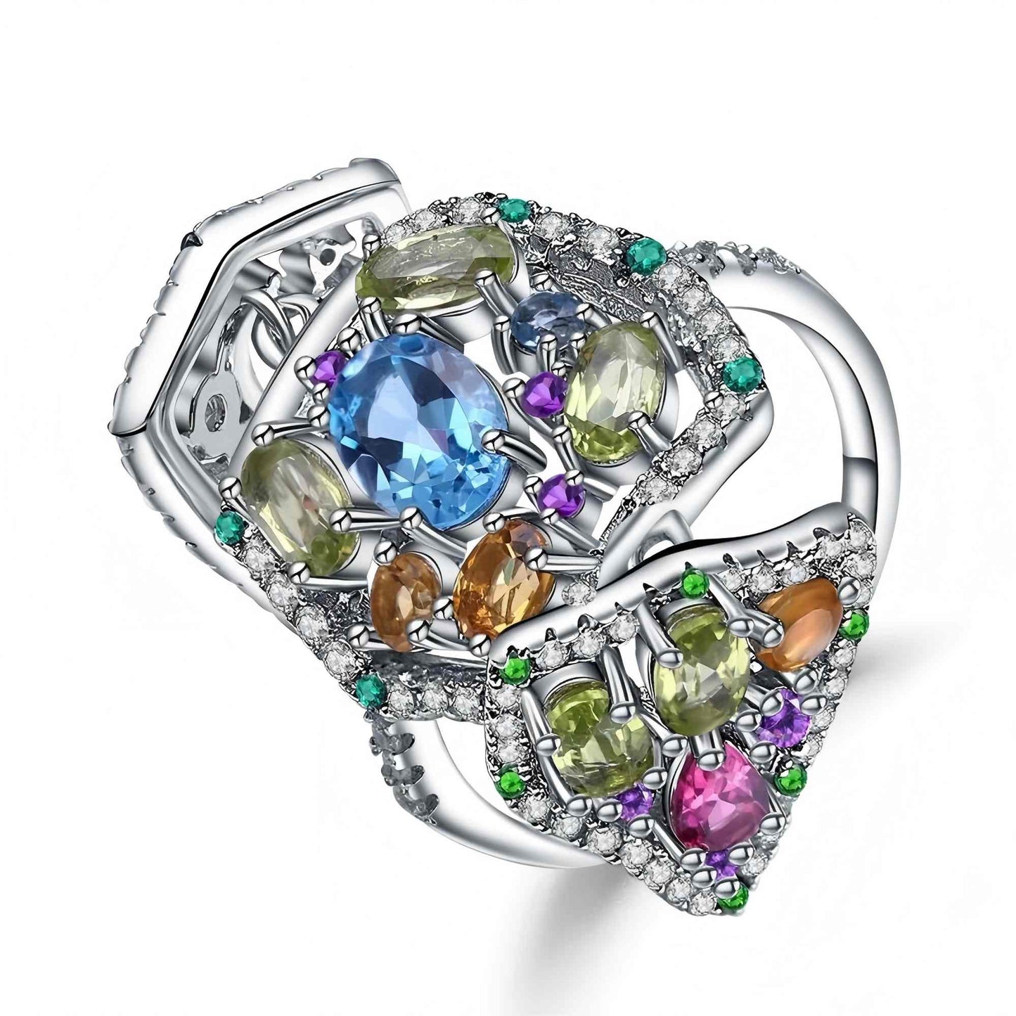 Sunlight Sonata: Foldable Ring with Natural Topaz, Peridot & Citrine - Sound of Flowers