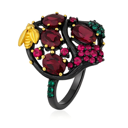 Bee & Bloom - Garnet Garden Cocktail Ring