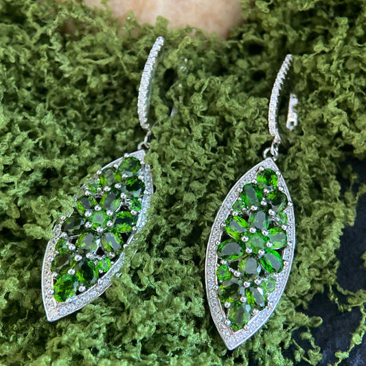 Leaflight – Natural Diopside Leaf Drop Earrings in 925 Sterling Silver