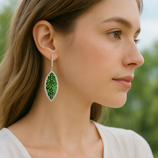Leaflight – Natural Diopside Leaf Drop Earrings in 925 Sterling Silver