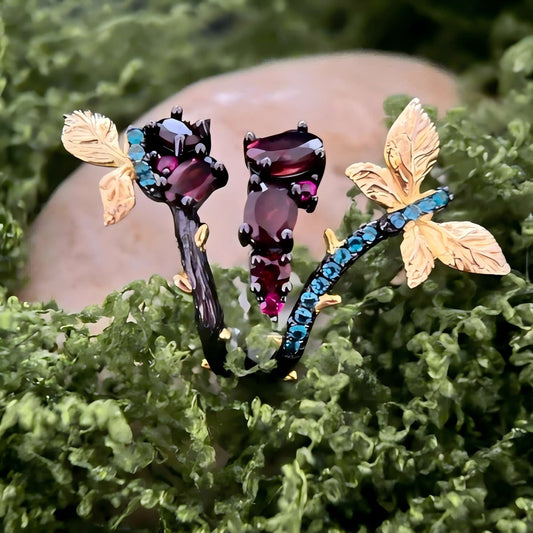 Crimson Secret – Rhodolite Garnet Leaf Ring in 925 Sterling Silver