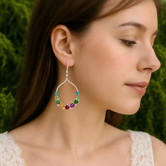 Aurora Bloom – Rainbow Gemstone Chandelier Earrings in 925 Sterling Silver