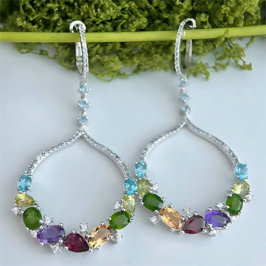 Aurora Bloom – Rainbow Gemstone Chandelier Earrings in 925 Sterling Silver