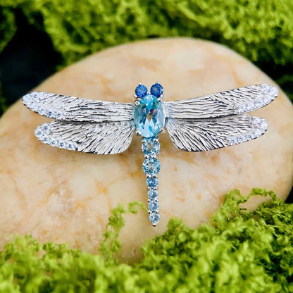 Sky Whisper - London Blue Topaz Dragonfly Brooch