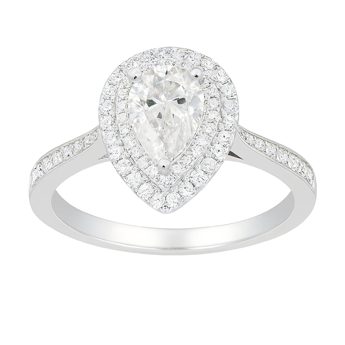 Graceful Waterdrop Shape 1 Carat D Color Moissanite Engagement Ring in 925 Sterling Silver White Gold Plated - GRA Certified