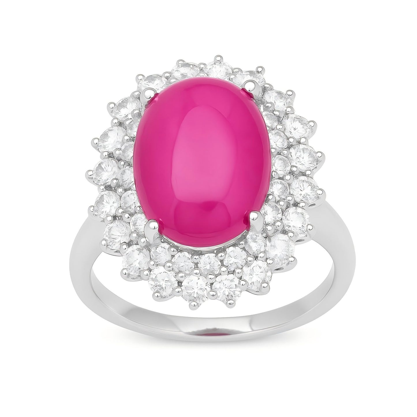 Crown Flame: Oval Cabochon Lab-Grown Ruby Ring in 925 Silver
