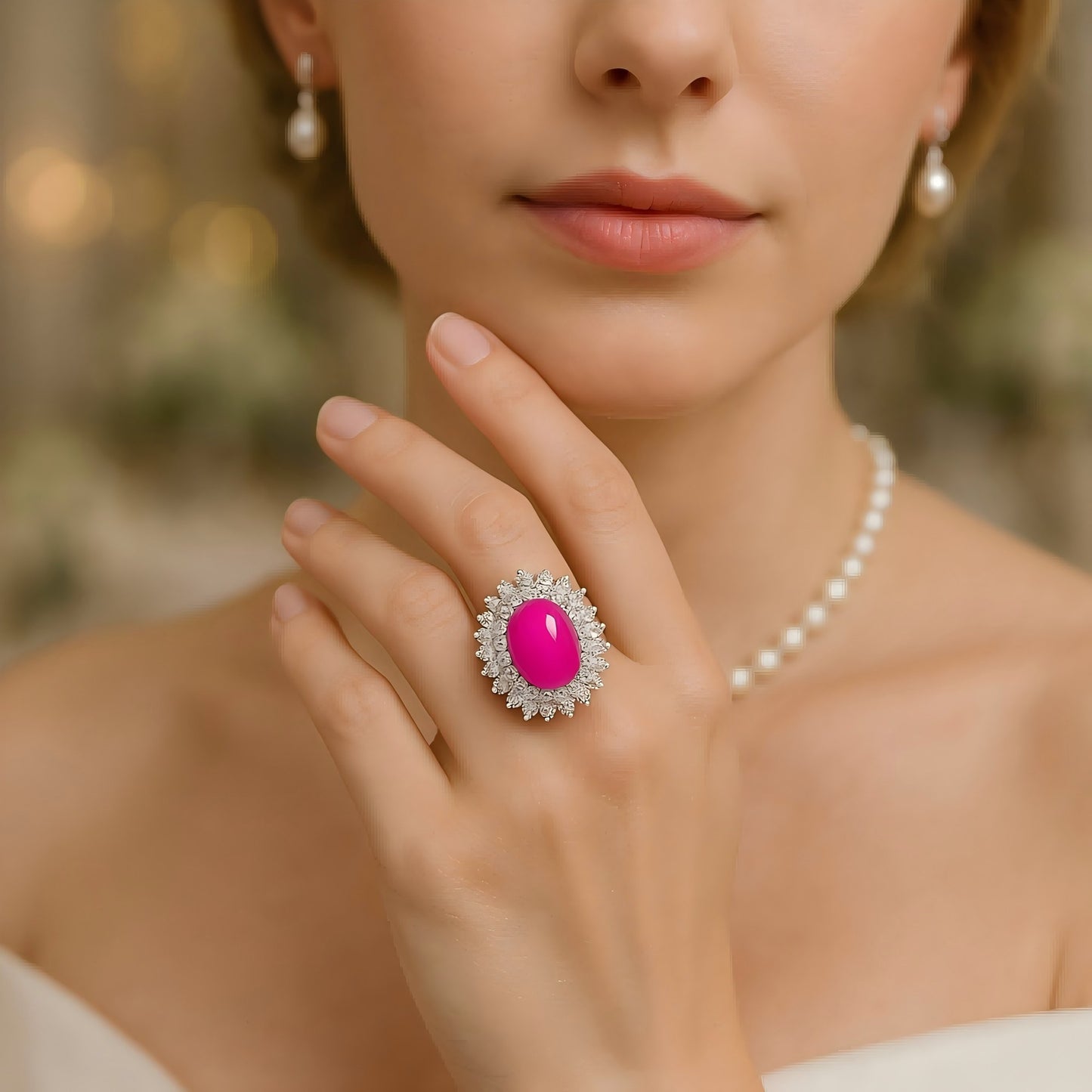 Crown Flame: Oval Cabochon Lab-Grown Ruby Ring in 925 Silver