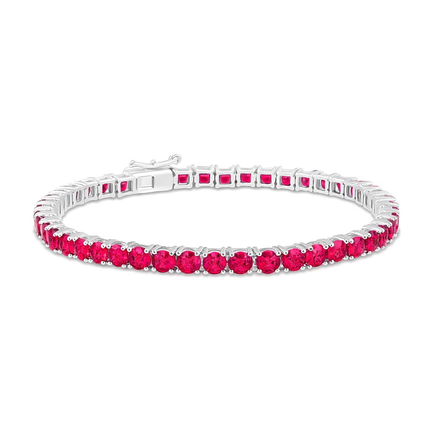 Crimson Flow – Lab-Grown Ruby Tennis Bracelet in 925 Sterling Silver