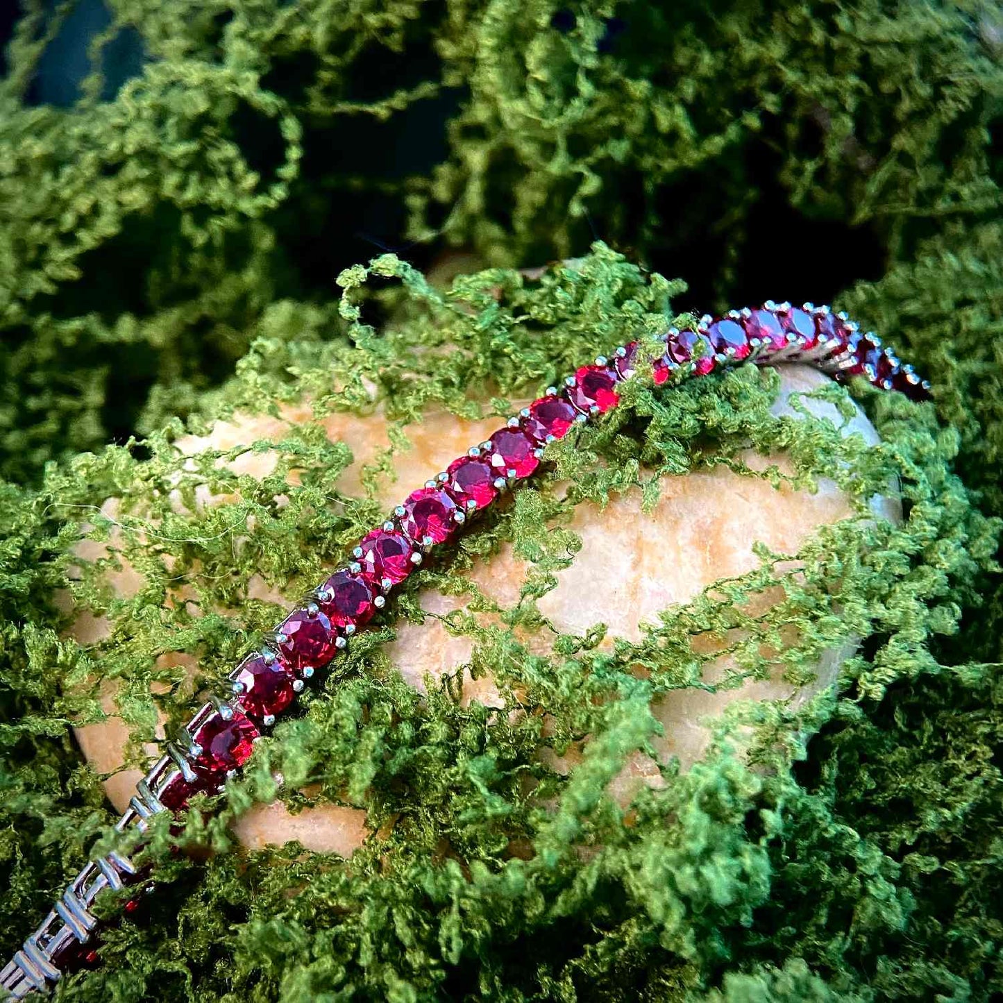Crimson Flow – Lab-Grown Ruby Tennis Bracelet in 925 Sterling Silver