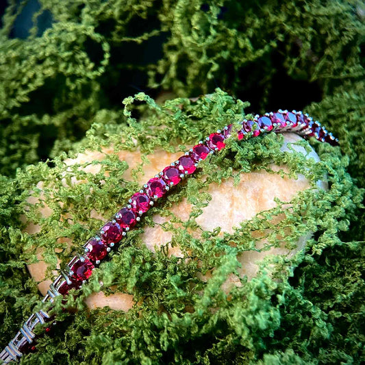 Crimson Flow – Lab-Grown Ruby Tennis Bracelet in 925 Sterling Silver