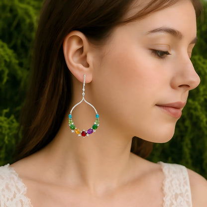 Aurora Bloom – Rainbow Gemstone Chandelier Earrings in 925 Sterling Silver - Sound of Flowers