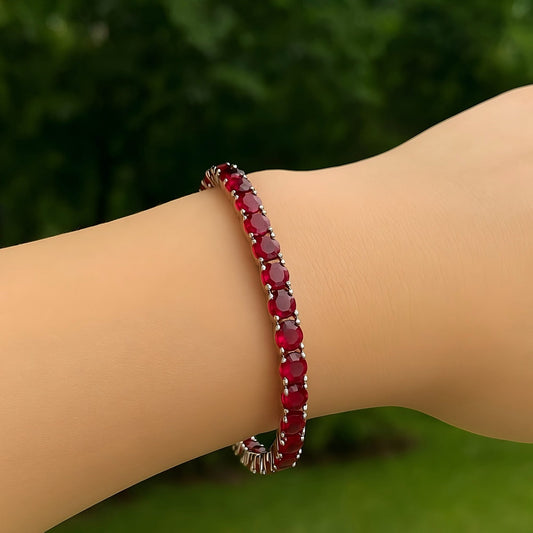 Crimson Flow – Lab - Grown Ruby Tennis Bracelet in 925 Sterling Silver - Sound of Flowers