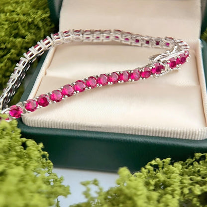 Crimson Flow – Lab - Grown Ruby Tennis Bracelet in 925 Sterling Silver - Sound of Flowers