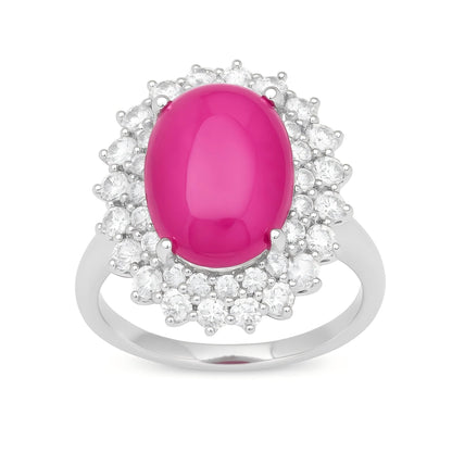 Crown Flame: Oval Cabochon Lab - Grown Ruby Ring in 925 Silver - Sound of Flowers