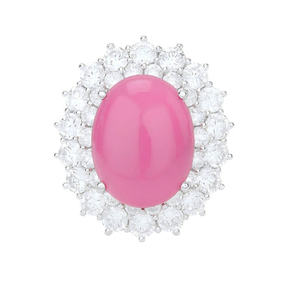 Crown Flame: Oval Cabochon Lab - Grown Ruby Ring in 925 Silver - Sound of Flowers