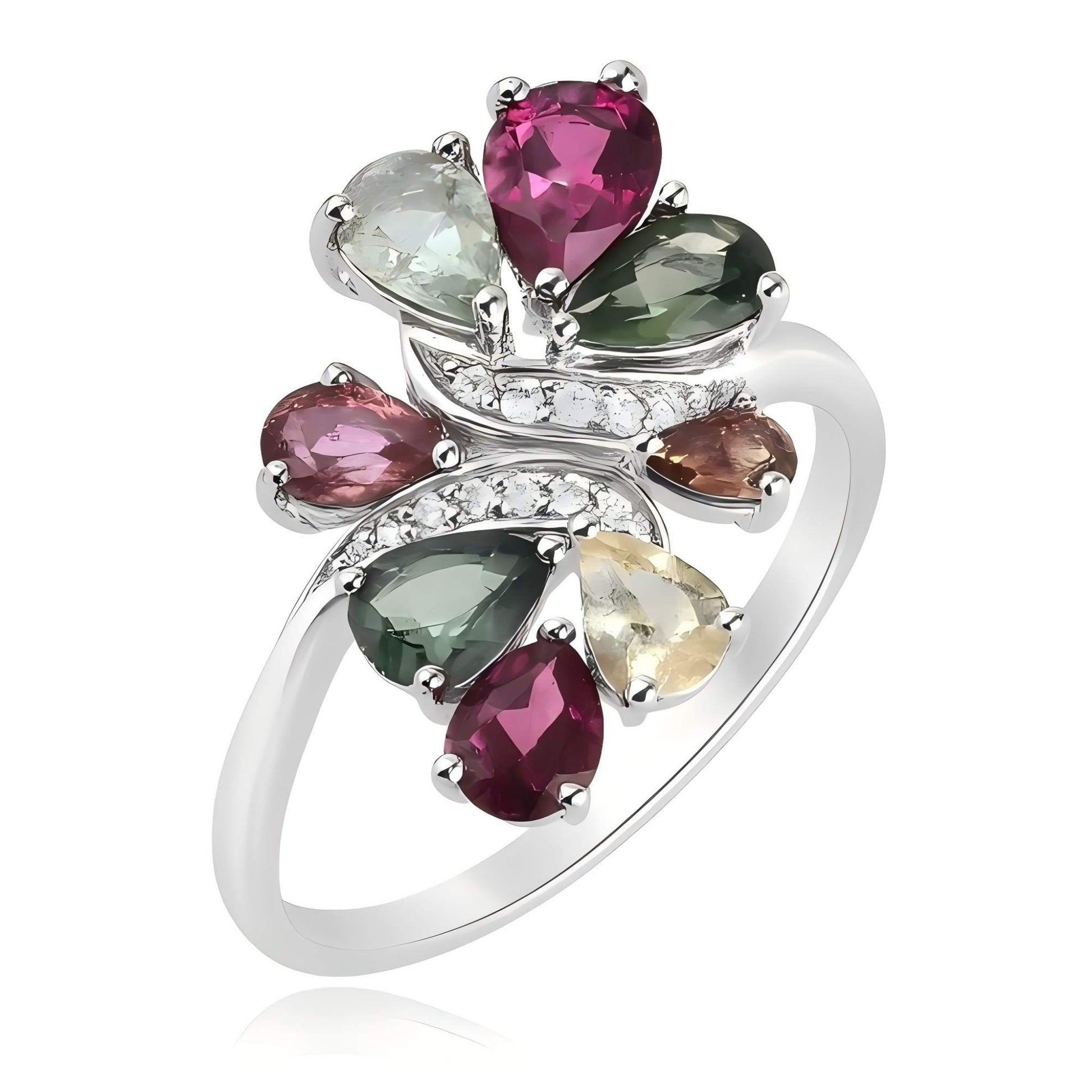 Dancing Petals: Pear - Tourmaline Flower Ring 