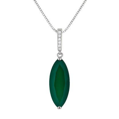 Emerald Grace: Green Agate Pendant Necklace in 925 Sterling Silver - Sound of Flowers