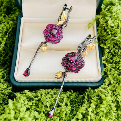 Enchanted Rose - Garnet Drop Earrings - Sound of Flowers