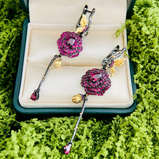 Enchanted Rose - Garnet Drop Earrings - Sound of Flowers