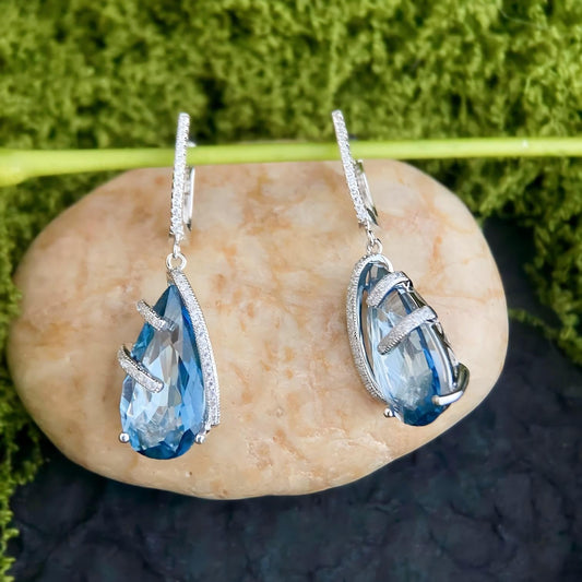 Frozen Wave – Blue Crystal Drop Earrings in 925 Sterling Silver - Sound of Flowers