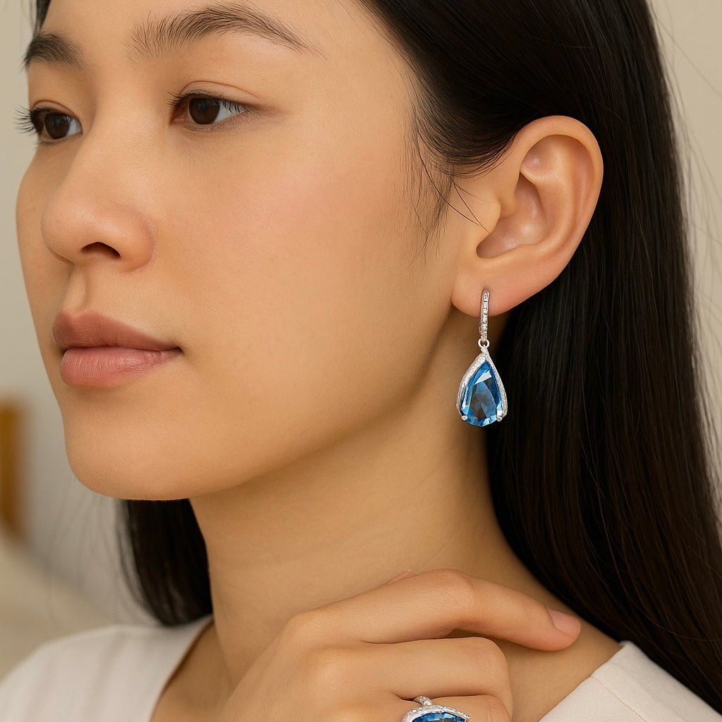 Frozen Wave – Blue Crystal Drop Earrings in 925 Sterling Silver - Sound of Flowers