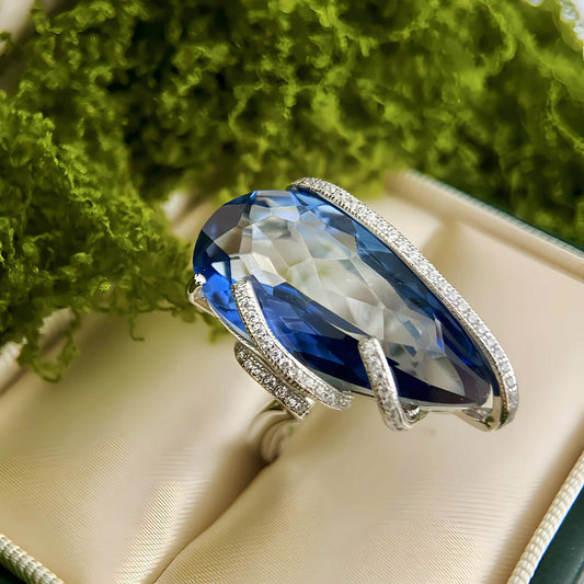 Frozen Wave – Blue Crystal Statement Ring in 925 Sterling Silver - Sound of Flowers