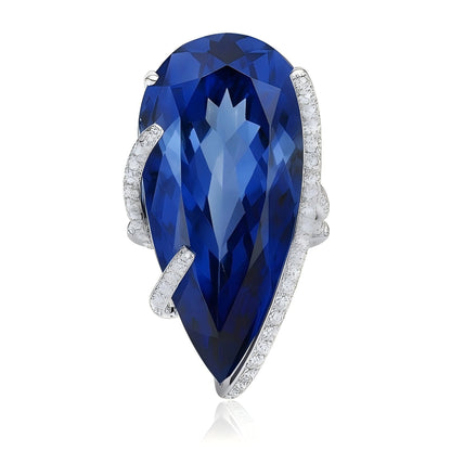 Frozen Wave – Blue Crystal Statement Ring in 925 Sterling Silver - Sound of Flowers