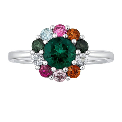 Garden Bloom: Green Tourmaline & Rainbow Cluster Ring in Sterling Silver - Sound of Flowers