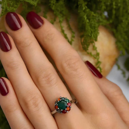 Garden Bloom - Tourmaline & Rainbow Cluster Ring - Sound of Flowers