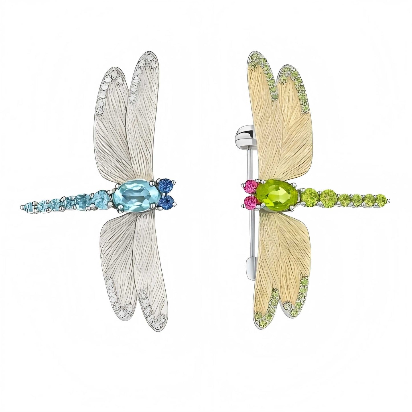 Garden Gleam – Natural Peridot Dragonfly Brooch in 925 Sterling Silver - Sound of Flowers